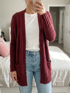 Aritzia Women's Cardigan Sweater Size XXS Knit Wool Burgundy Whimsigoth Punk